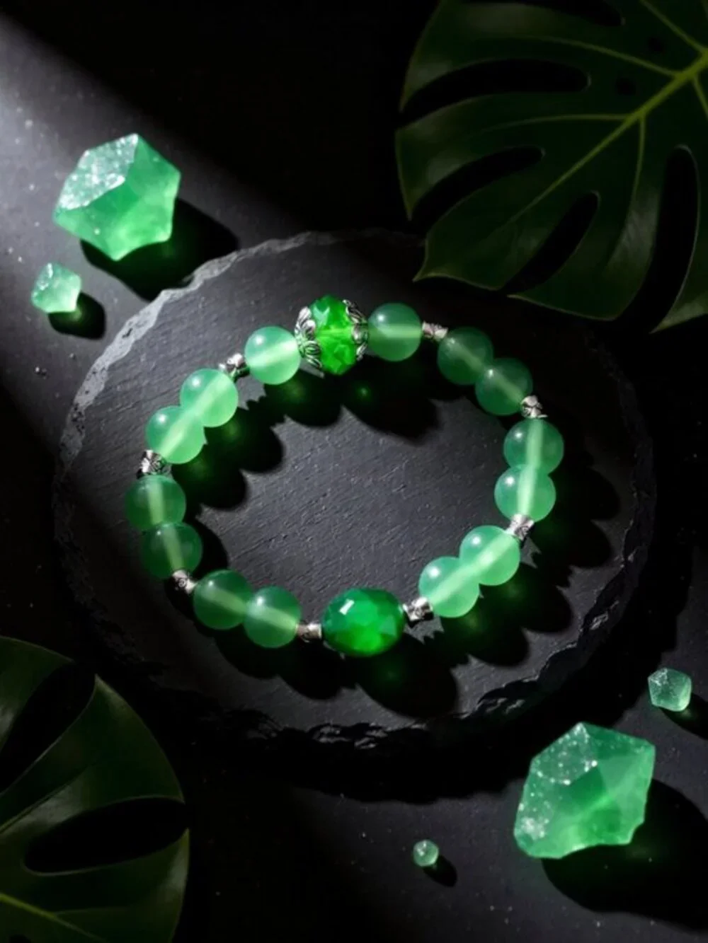 Handmade Green Beaded Bracelet - Girl's Jewelry - Dainty Petite Wrist 5.5 - 6